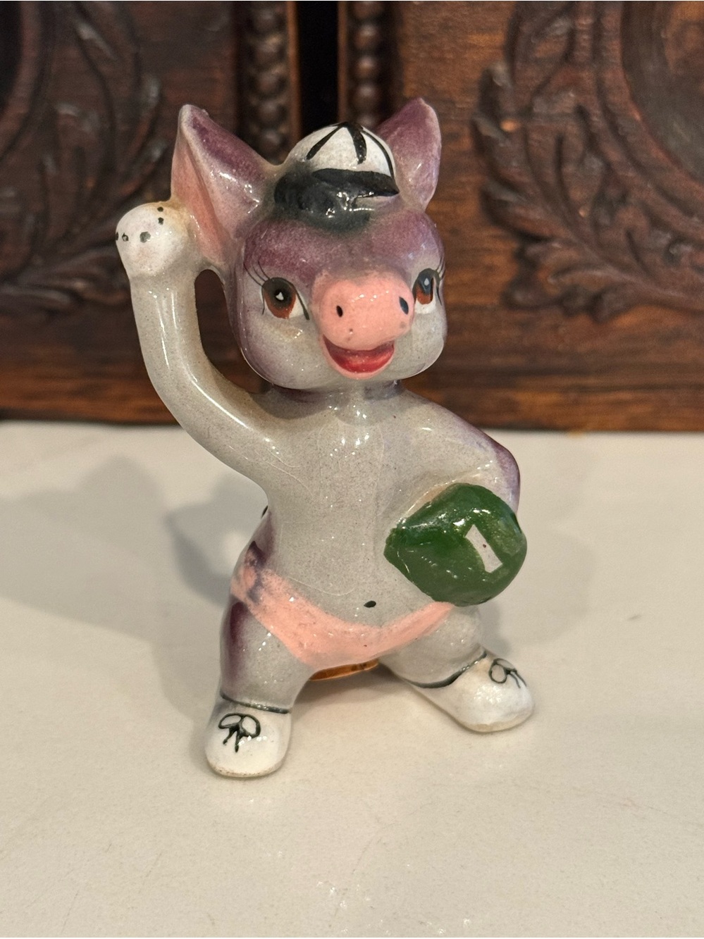 Artmark Mid Century Baseball Donkey Shaker Japan Ceramic Figurine